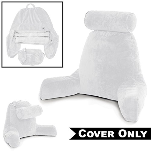 Husband Pillow White COVER ONLY - For the Bedrest Cover Set - Support Bed Backrest Covers, Micro Plush Cover Including Detachable Neck Roll Pillow Cover