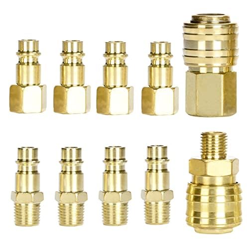 Noosverl 10 pcs Air Line Couplings Connectors Euro Airline Hose Compressor Fitting 1/4 "BSP Compressed Air line Connector and Plug Kit Couplings Connector Male Female
