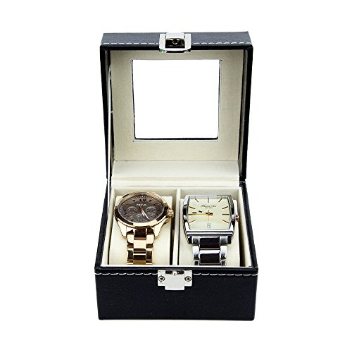 Watch Box - Luxury PU Leather Boxes for Men or Women - Modern, Glass Top Organizing Watches (2 Slot)