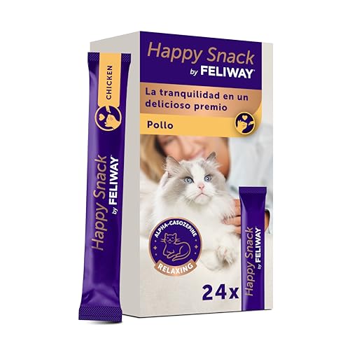 FELIWAY Happy Snack Sabor Pollo - Pack Ahorro de deliciosos y cremosos premios calmantes para Gatos (24 Sobres). Ayuda a los Gatos a sentirse más tranquilos y a Mejorar vuestro vínculo.