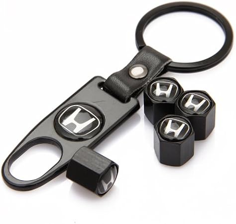 Amazon タイヤ バルブキャップ エアー バルブ キャップ アルミ 合金 車用メタル 腐食 防止 4個セット ブラック キーチェーンインストールツール For ホンダ Honda 車 バイク 車 バイク