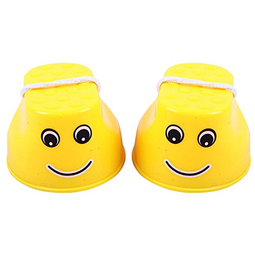 Gosear Kids Toy, Plastic Stilt 1 Pair Plastic Smile Face Walking Jumping Feet Stilts Balancing Shoes for Kids Children Outdoor Walker Sport Games Toy Yellow