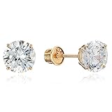14k Yellow Gold 3mm Birth Month Round Cubic Zirconia Basket Children Screwback Baby Girls Earrings