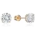 14k Yellow Gold 3mm Birth Month Round Cubic Zirconia Basket Children Screwback Baby Girls Earrings
