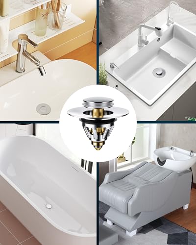 Magichome Pop Up Sink Plug Replacement for 34-45mm Drain Holes, Universal Wash Basin Plug with Built-in Strainer, Brass Anti-Rust Pop Up Stopper for Bathroom Sink
