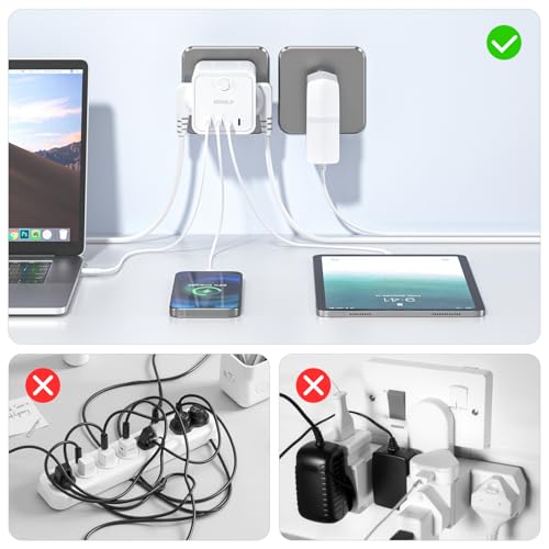 Power Strip with 4 Universal Sockets 10/16A ITA and Schuko, Power Strip with 2 USB A+2 USB C, Multiple Plug Flat Space-Saving with Switches for Home, Office, Black