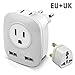 European Adapter, Europe Travel Plug Adapter for UK Ireland Italy France Germany Spain Iceland and More, International Power Adapter with 2 USB and 2 US Outlets to Charge Phone iPad Laptop in EU