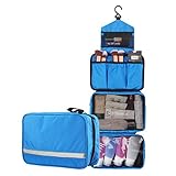 MONSTINA Travel Toiletry Bag Cosmetic Organizers with Hanging Hook Use in Hotel,Bathroom (Toiletry Bag, Blue)