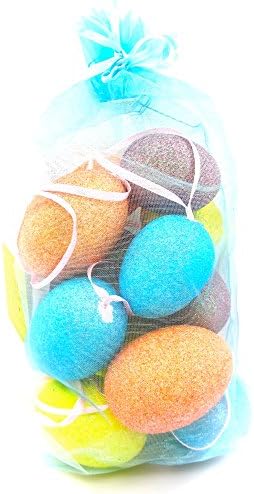 Easter Egg Ornaments, Bag of 12 Pastel Glitter Eggs,hanging Loops (Pastel Solid)