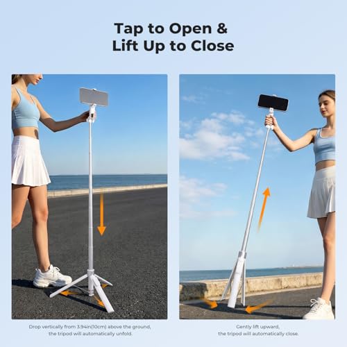 K&F CONCEPT 180cm Trípode para móvil, Palo Selfie magnético y con Pinza, luz Relleno y Mando a Distancia, Soporte automático Compatible con iPhone 17-12, Osmo Pocket 4/3 e Insta360 X5 Luna Ultra