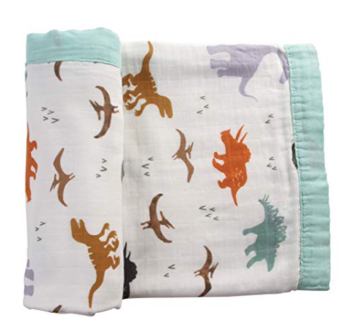 image for LittleJump Dinosaur Muslin Stroller Blanket - Bamboo Summer Blanket fo