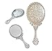 Ohraina Decorative Vintage Style Rose Embossed Oval Silver Tarnish Free Hand Held Vanity Mirror (Silver)