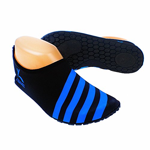 Cevineeâ„¢ (Update Version) Slip-on Water Shoes, Anti-slip Aqua Socks, Breathable Beach Swim Surf Yoga Outdoor Soft Shoes - Blue Stripe XXL