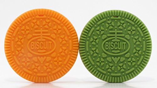 Cookie Biscuit Teething Toys BPA Free FDA Approved Orange &amp; Chartreuse (Set of 2) A Safe Unique Baby Gift