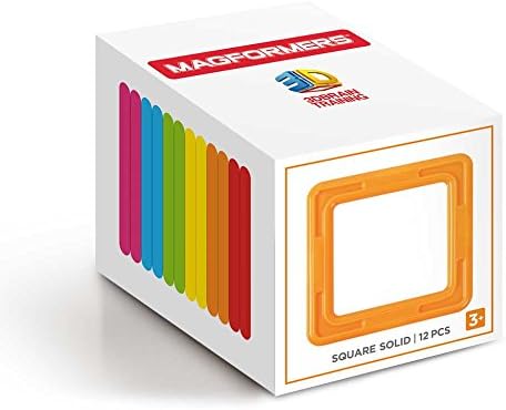 Magformers Square Solid 12Piece, Educational Magnetic Geometric Shapes Tiles Building STEM Toy Set Ages 3+