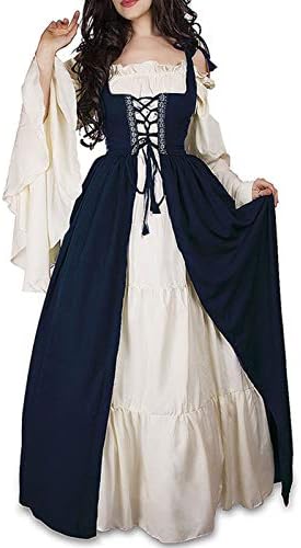 WENROU Womens Renaissance Medieval Irish Costume Over Dress and Pure White Chemise Set
