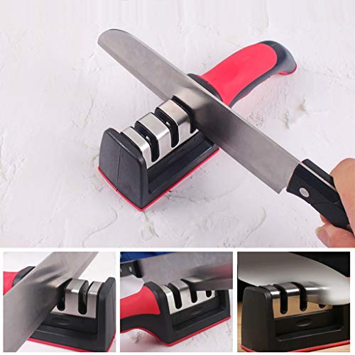 Household Sharpener Stone, Portable Sharpener Kitchen for Straight and Serrated Knives 3 Stage with Diomand Abrasive