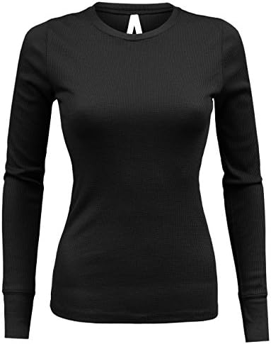 Womens Basic Lighweight Micro Waffle Thermal Crew Neck Long Sleeve Shirt