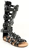 Atta 07K Little Girls Strappy Gladiator Comfort Flat Sandals Black