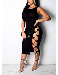 ECHOINE Vestido de fiesta para mujer, sexy, de verano, sin mangas, con encaje, para fiesta