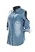 Megan apparel Women's Cut Out Shoulder Roll Up Long Sleeve Washed Denim Shirts Plus Size