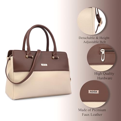 ADISA Color Block handbag shoulder bag satchel for women and girls with sling belt (AD4088-CRE) 2
