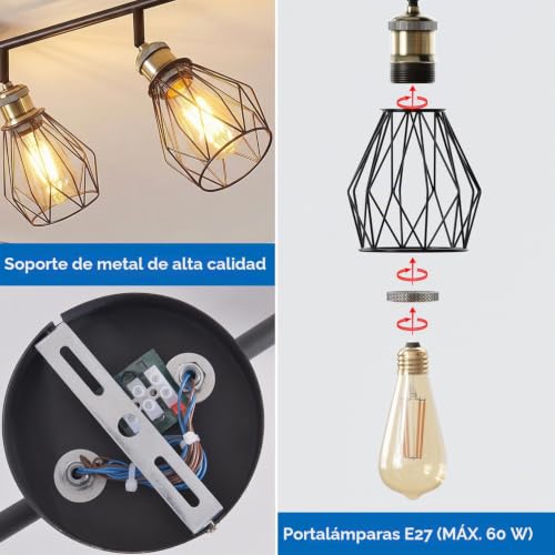 ANWIO Ceiling Lamp with 3 Bulbs, E27 Rotating Interior LED Spotlights, Black Ceiling Lights, Wall Spotlight for Indoor Lighting for Bedroom, Hallway Kitchen (No Bulb)
