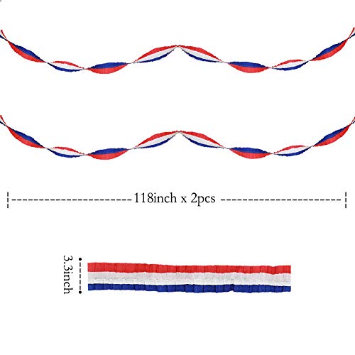 Red Blue White Crepe Paper Streamers for Fourth/4th of July USA American Independence Day Celebration Party Flag Garland Hanging Bunting Decoration for Birthday/Wedding/Baby Shower/Cavinal