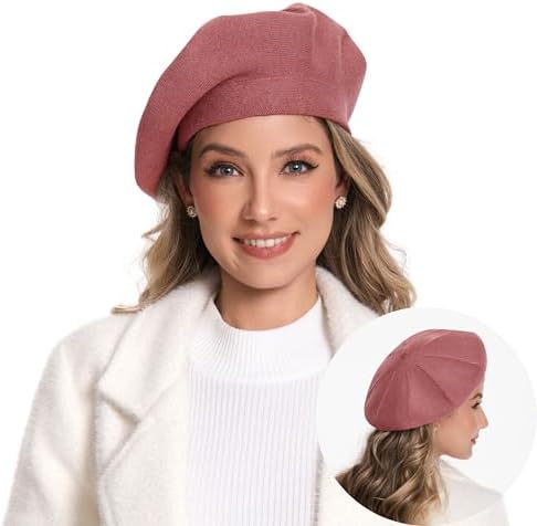 Women\'s French Style Double Layer Winter Autumn Warm Soft Beanie Hat Pink LADYBRO 2 Layers French Beret Hats for Women, Wool Soft Warm  main image 3