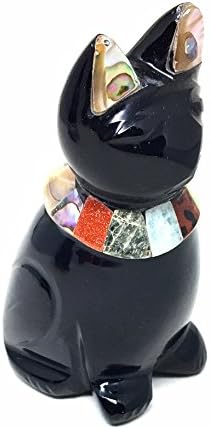 Nelson Creations Obsidian Multi Gemstone Cat Animal Carving Charm Totem Figurine | 3.5"