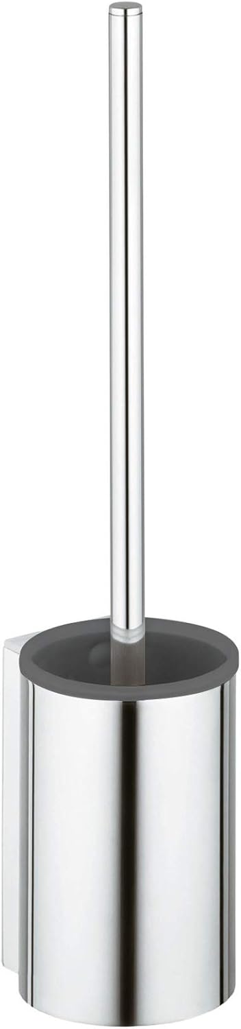 KEUCO Toilettenbürsten-Garnitur aus Metall chrom und Kunststoff grau, Wandmontage, WC-Bürste mit Halterung für Bad und Gäste-WC, Klobürste, Plan