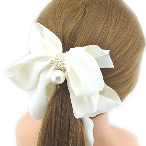 Meilliwish New Style Cloth Pearl Beautiful Banana Hair Clip for Women Girls (H77)(White)