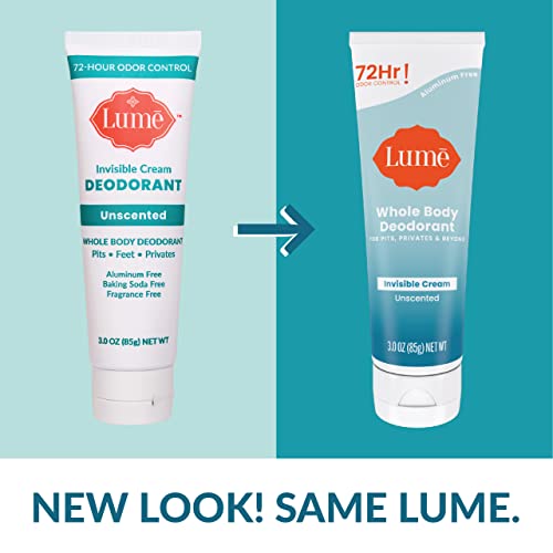 Lume Whole Body Deodorant Invisible Cream Tube 72 Hour Odor Control Aluminum Free, Baking