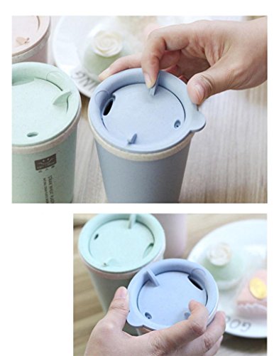 YJYdada 280ML Wheat Straw Portable Double-Wall Portable Office Coffee Tea Mug Cups Gifts (Green)