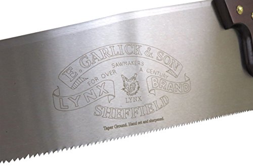Lynx Garlick Thomas Flinn British 20" Rip Saw with Taper Ground Blade, Stained Beech Handle 4.5 TPI and Filed for Rip Cutting - Thumbnail 2