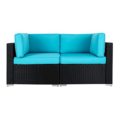Kinsunny Wicker Loveseats Patio Sectional Corner Sofa Rattan Outdoor