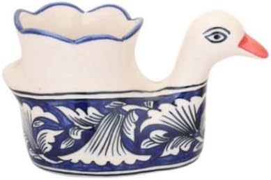 Xclusive: Cutlery Stand Holder in Vintage Handmade Blue Pottery-Duck Motif Small for Dinning Table, Kitchen Home |100% Food & Microwave Safe | Ideal for Holding Spoons, Kitchen Item | Ideal Gift for Family Friends