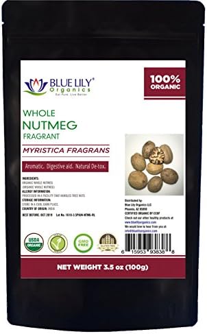 Blue Lily Organics Whole Nutmeg 3.5 Oz Jumbo Certified Organic Non-GMO Raw