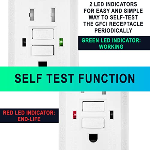 GFCI White Outlet Receptacle, Weather Resistant GFCI Outlet 15 Amp/125