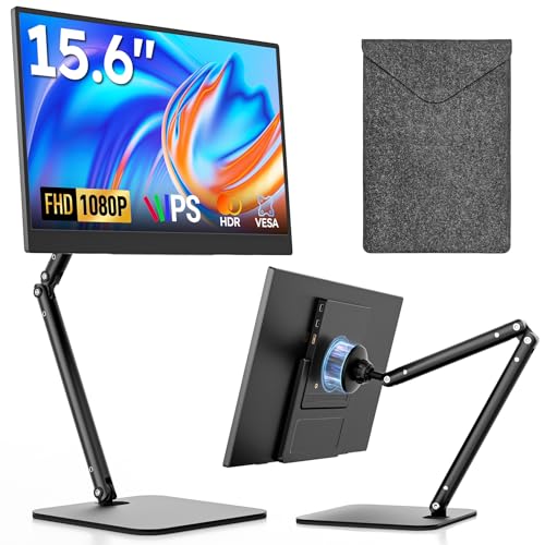 Dopesplay Tragbarer Monitor 15.6" Laptop Bildschirm Erweiterung, 1080P FHD IPS Mobiler Monitore mit Lautsprecher & Halterung, USB-C/mini HDMI Screen für Laptop/