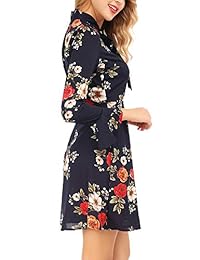 FISOUL - Vestido casual de gasa para mujer, manga larga, estampado floral, ajuste y flare