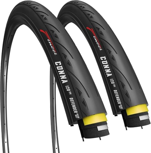 Fincci Pair of Road Bike Tyres 700x25c (25-622) - Professional 120 TPI High Performance - Ultralight Folding Tyres 250g with Anti-Puncture Protection - Black
