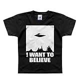 Nutees I Want To Believe Alien X-Files Ufo Unisex Kids T Shirts - Black 3/4 Years