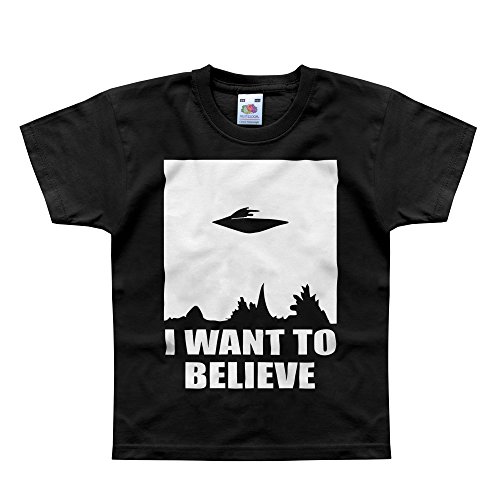 Nutees I Want To Believe Alien X-Files Ufo Unisex Kids T Shirts - Black 3/4 Years