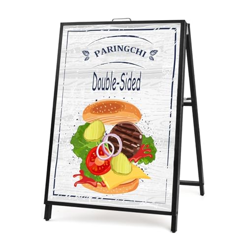 A Frame Sign Double-Sided, Folding Sandwich Board, Heavy Duty Slide-in Sidewalk Signboard, Metal Pavement sign(Frame only)), Black 60 * 90 * 105Cm