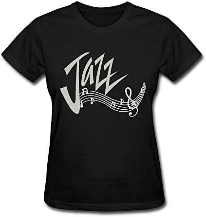QTHOO Women's O Neck Jazz Music Logo Short Sleeve T Shirt
