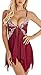 Lingerie for Women Front Closure Babydoll Lace Chemise V Neck Mesh Sleepwear Wine