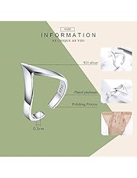 GDDX - Anillo de plata de ley 925 con forma de V ajustable para mujer, niña, boda, compromiso, regalo de joyería