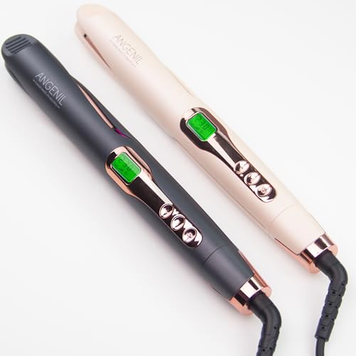 ANGENIL Pro Twist Flat Iron 1 Inch, Dual Voltage Hair Straightener and Curler 2 in 1, Multi-Stylers Round Flat Iron Curling Irons, Tourmaline Ceramic Hair Iron for Women, 20s Fast Heating LCD Display