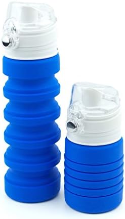 TOPTIP Collapsible Silicone Water Bottle - Medical Grad, BPA Free Silicone Foldable Reusable Portable Drinking Bottles / Perfect for Traveler Walking Camping Hiking 17oz-500ml (Blue)